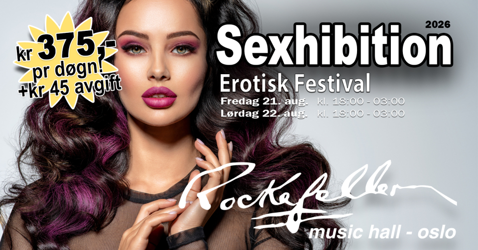 Sexhibition 2026 er bekreftet 21. - 22. august!<br />Detaljene blir lagt ut fortløpende, samt lenken til billetter.<br />OBS: Ja, billetter er også tilgjengelig i døra. 😉<br /><br />https://www.ticketmaster.no/artist/sexhibition-billetter/890784
